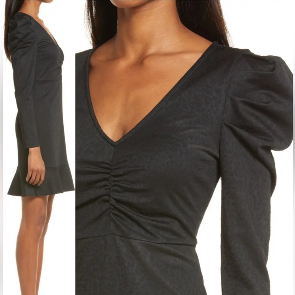 CHELSEA28 /Puff Long Sleeve Jacquard Dress - Picture 2 of 8